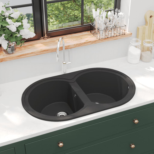 vidaXL Diskho med dubbla hoar oval svart granit