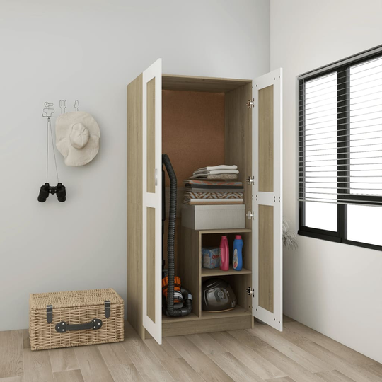 vidaXL Garderob vit och sonoma-ek 82,5x51,5x180 cm konstruerat trä