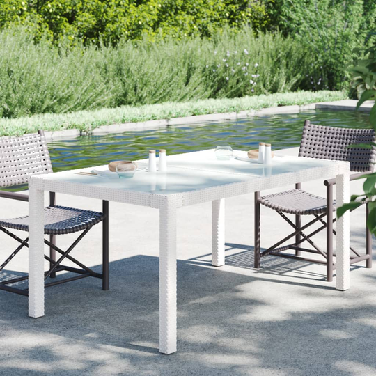 vidaXL Utebord 150x90x75 cm härdat glas och konstrotting vit