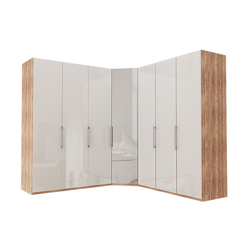 Garderob Atlanta - Ljus rustik ek 150 + hörn + 150, 236 cm