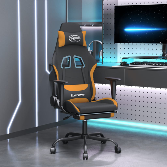 vidaXL Gamingstol med fotstöd och massage svart och orange tyg