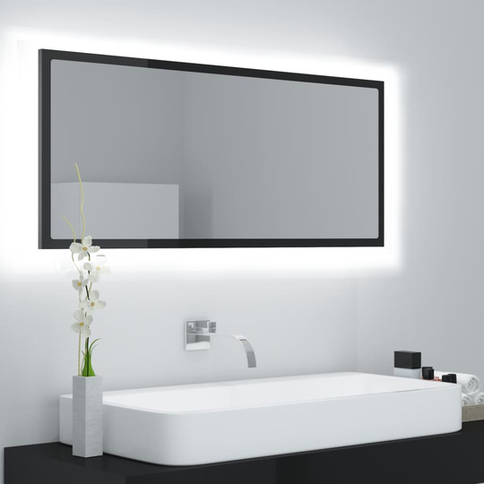vidaXL Badrumsspegel med LED svart högglans 100x8,5x37 cm spånskiva
