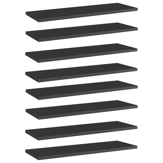 vidaXL Hyllplan 8 st svart högglans 60x20x1,5 cm spånskiva