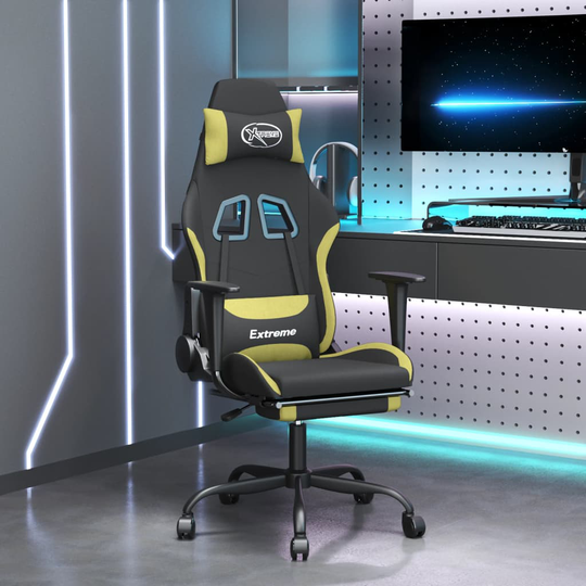 vidaXL Gamingstol med fotstöd och massage svart och ljusgrön tyg