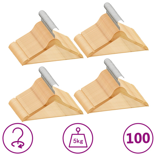vidaXL Klädgalgar 100 st halkfria trä