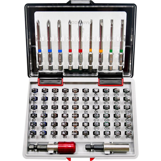 TOOLCRAFT 1613609 Bit-Set 71 delar Spår, Stjärnspår Phillips, Stjärnspår Pozidriv, Inner-sexkantig, T-Profil
