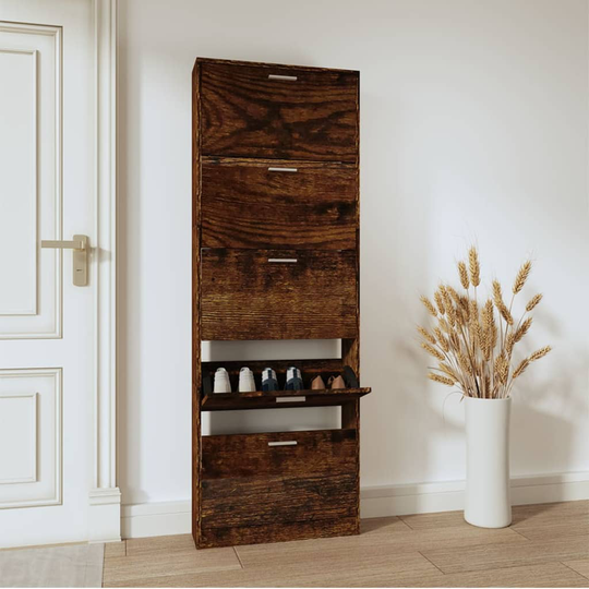 vidaXL Skoställ rökfärgad ek 59x17x169 cm konstruerat trä