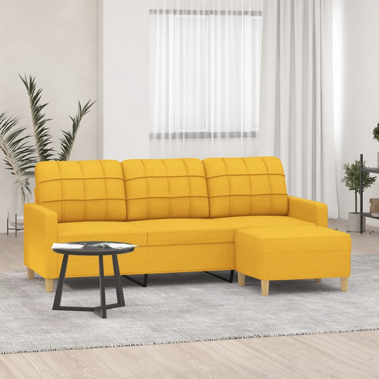 vidaXL 3-sitssoffa med fotpall Ljusgul 180 cm tyg