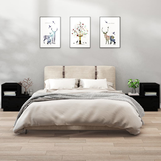 vidaXL Sängbord 2 st svart 60x34x51 cm massiv furu