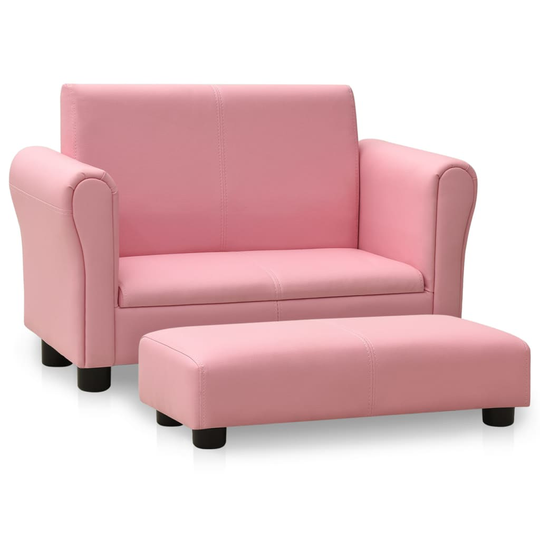 vidaXL Barnsoffa med pall rosa konstläder