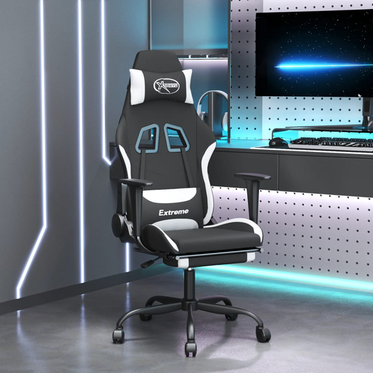 vidaXL Gamingstol med fotstöd och massage svart och vit tyg