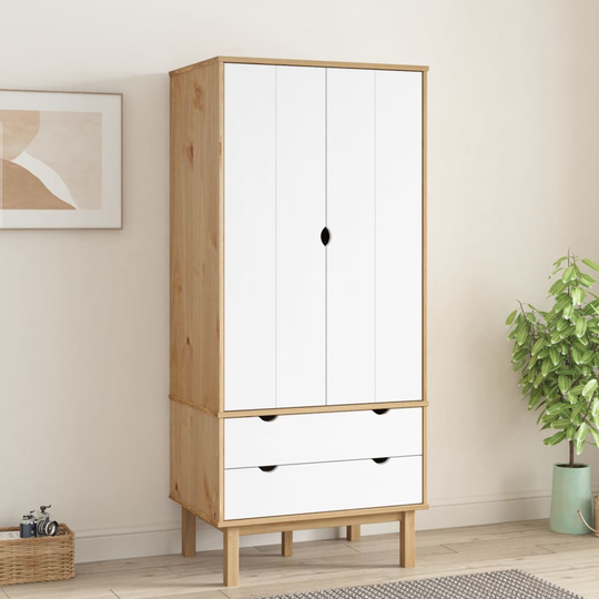 vidaXL Garderob brun och vit 76,5x53x172 cm massivt furuträ