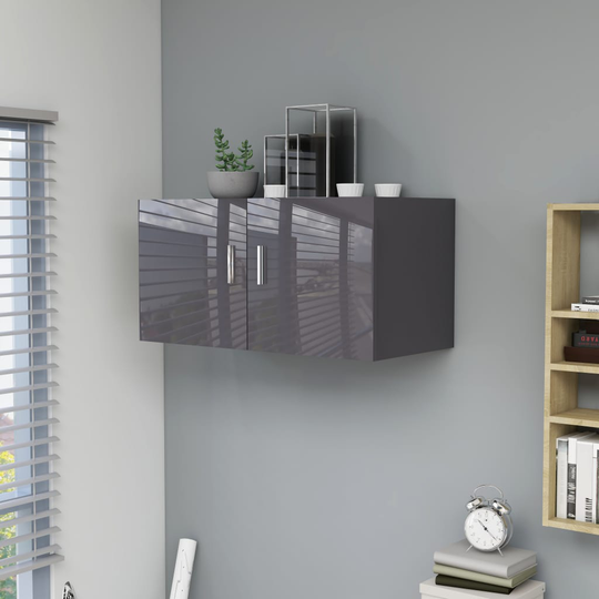 vidaXL Väggmonterat skåp grå högglans 80x39x40 cm konstruerat trä