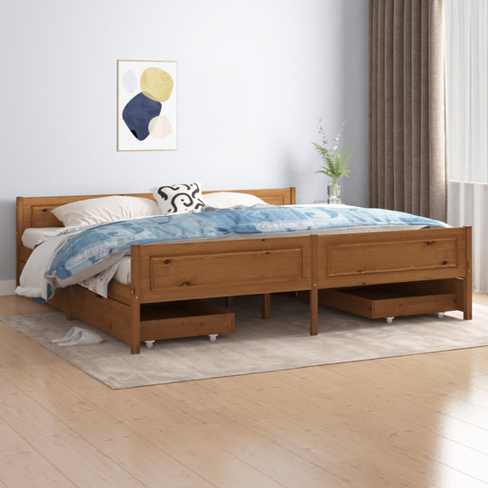 vidaXL Sängram med 4 lådor honungsbrun massiv furu 200x200 cm