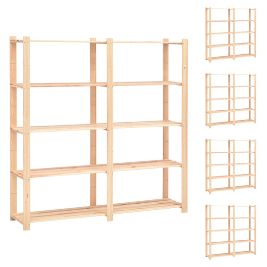 vidaXL Förvaringshylla 5 hyllor 5 st 170x38x170 cm massiv furu 500 kg