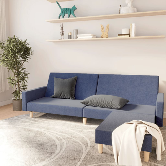 vidaXL Bäddsoffa 2-sits med fotpall blå tyg
