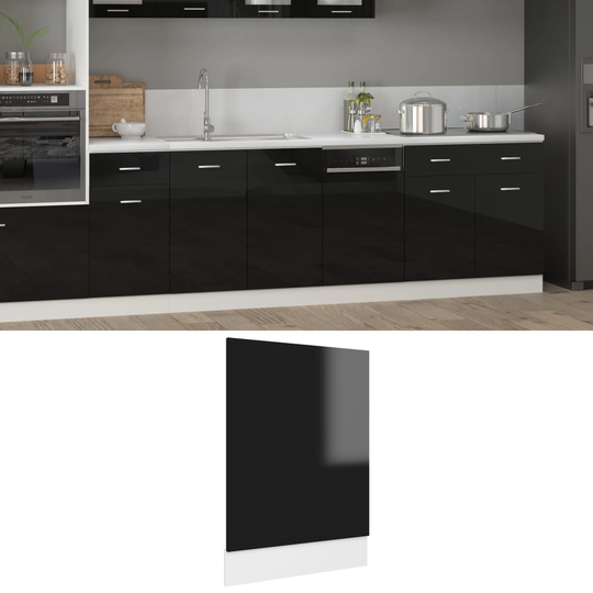 vidaXL Front för diskmaskin svart högglans 45x3x67 cm spånskiva