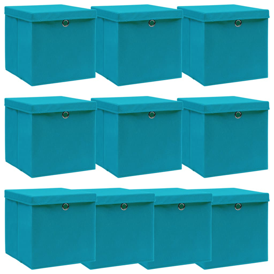 vidaXL Förvaringslådor med lock 10 st ljusblå 32x32x32 cm tyg