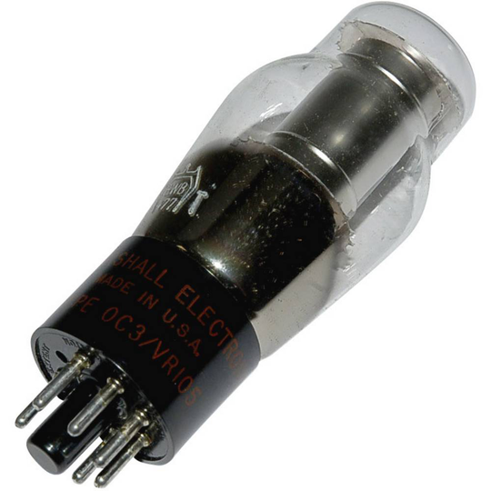 OC 3 = VR 105 Elektronrör Spänningsregulator 133 V Antal poler: 6 Lampsockel: Oktal Innehåll 1 st