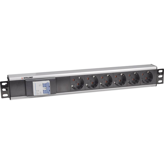 Intellinet 711432 19 tum Nätverksskåp-förgreningsdosa 1.5 U Jordat uttag med switch Aluminium, Svart