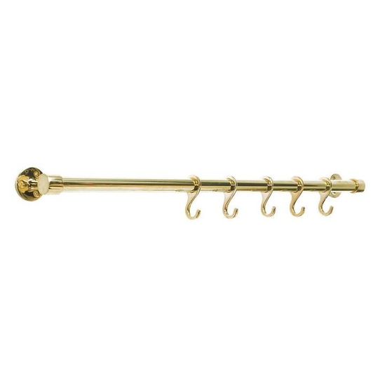 Linfalk Relingsstång komplett m fäst/5 krok, 1195mm i blank mässing 6KRS500G1195K501