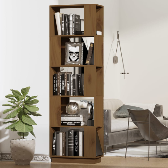 vidaXL Bokhylla/rumsavdelare honungsbrun 51x25x163,5 cm massivt trä