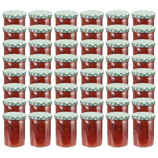 vidaXL Syltburkar i glas med vita och gröna lock 48 st 400 ml