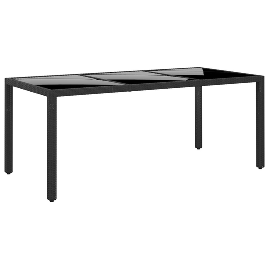 vidaXL Utebord 190x90x75 cm härdat glas och konstrotting svart
