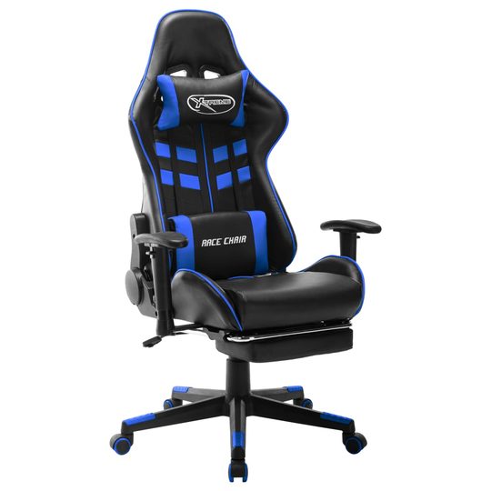 vidaXL Gamingstol med fotstöd svart och blå konstläder