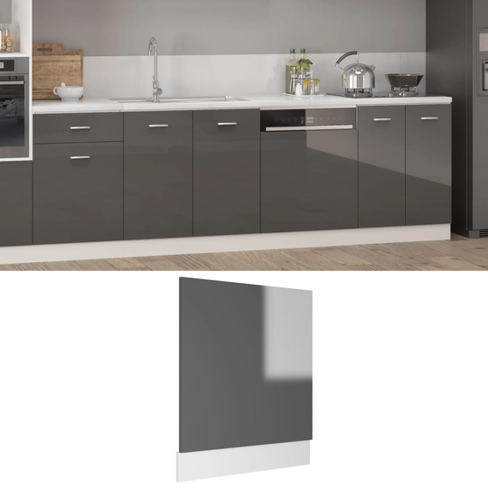 vidaXL Front för diskmaskin grå högglans 59,5x3x67 cm konstruerat trä