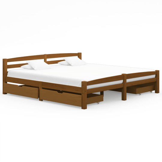 vidaXL Sängram med 4 lådor honungsbrun massiv furu 200x200 cm