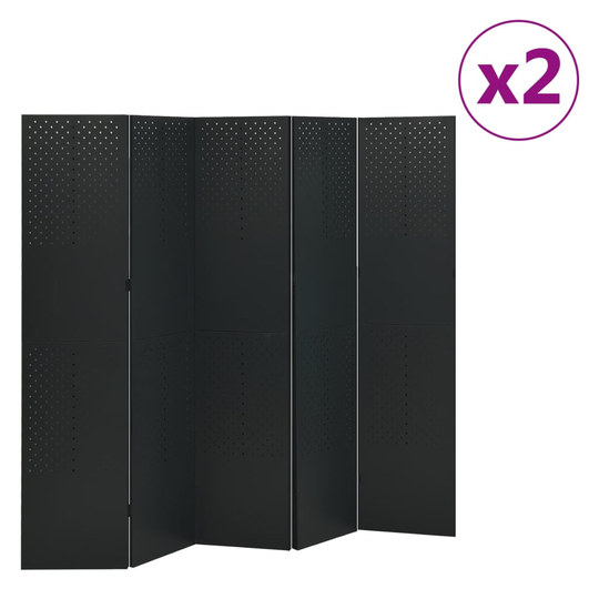 vidaXL Rumsavdelare 5 paneler 2 st svart 200 x 180 cm stål