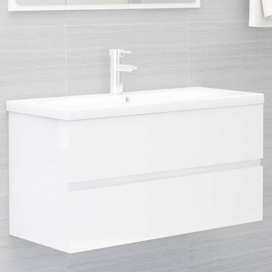 vidaXL Tvättställsskåp vit högglans 90x38,5x45 cm spånskiva