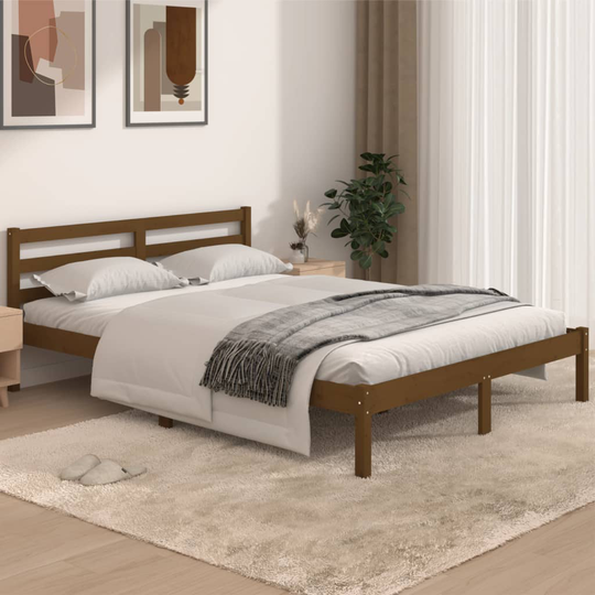 vidaXL Sängram massiv furu 140x190 cm honungsbrun