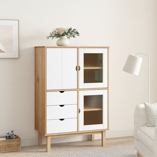 vidaXL Högskåp brun och vit 85x43x125 cm massiv furu