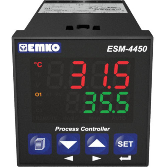 Emko ESM-4450.1.20.2.1/00.00/0.0.0.0 2-punkts, P, PI, PD, PID Termostat Pt100, J, K, R, S, T -200 till 1700 °C Relä 5 A (L x B x H) 117 x 48 x 48 mm