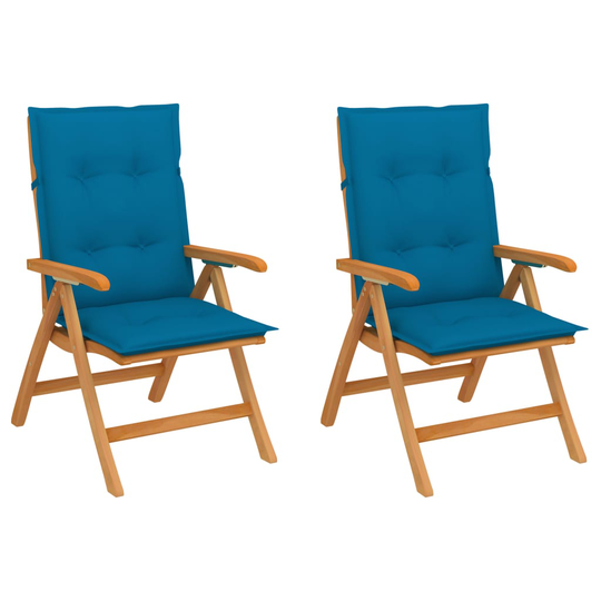 vidaXL Trädgårdsstolar 2 st med blåa dynor massiv teak