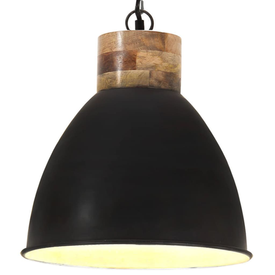vidaXL Hänglampa industriell svart järn & massivt trä 46 cm E27