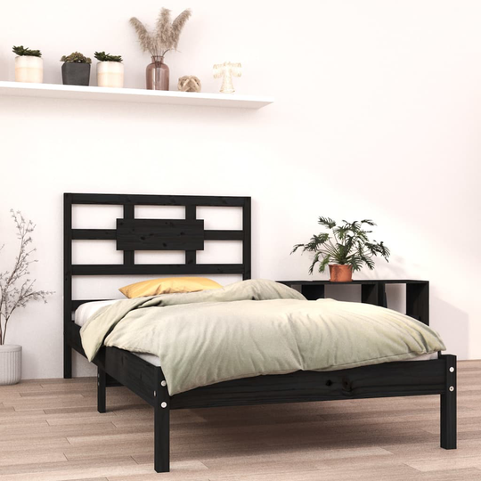 vidaXL Sängram svart massivt trä 90x190 cm enkelsäng