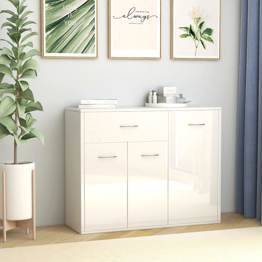 vidaXL Skänk vit högglans 88x30x70 cm spånskiva