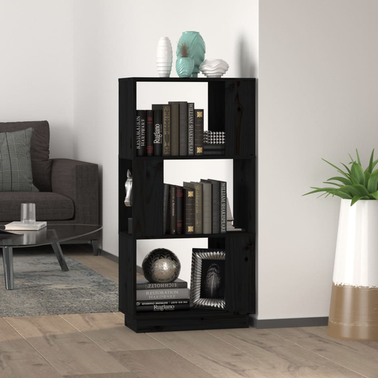 vidaXL Bokhylla/rumsavdelare svart 51x25x101 cm massiv furu