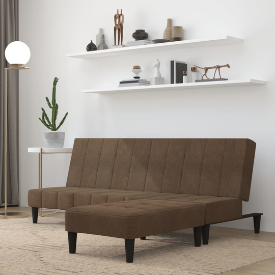 vidaXL Bäddsoffa med pall 2-sits Brun mikrofibertyg