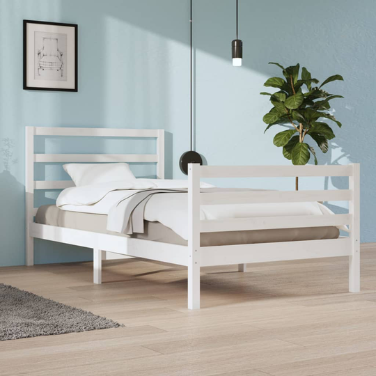 vidaXL Sängram vit massiv furu 100x200 cm