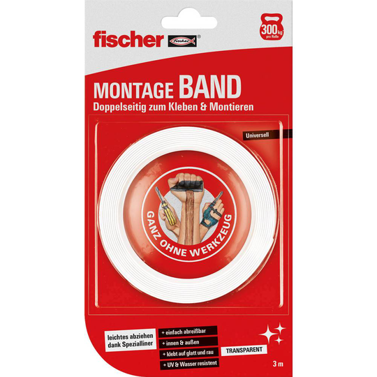 Fischer Fischer Deutschl. 545955 Dubbelsidig monteringstejp (L x B) 3 m x 19 mm 1 st