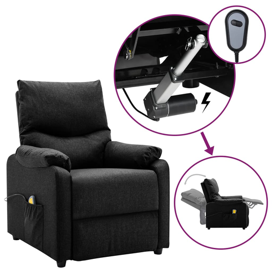 vidaXL Elektrisk massagefåtölj svart tyg