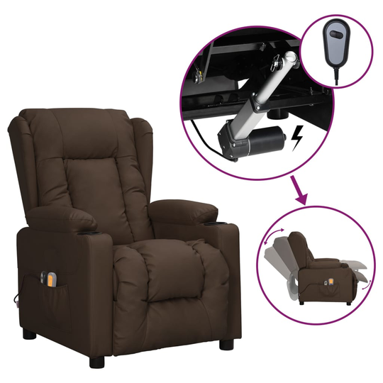 vidaXL Elektrisk massagefåtölj brun konstläder