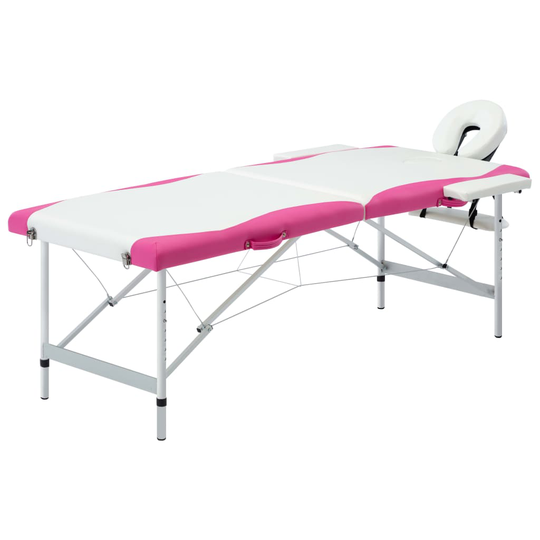 vidaXL Hopfällbar massagebänk 2 sektioner aluminium vit och rosa