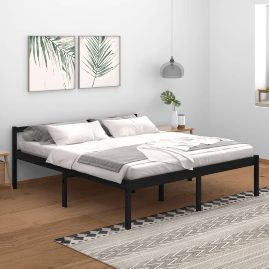 vidaXL Sängram svart massiv furu 180x200 cm 6FT