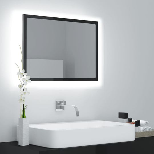 vidaXL Badrumsspegel med LED svart högglans 60x8,5x37 cm spånskiva