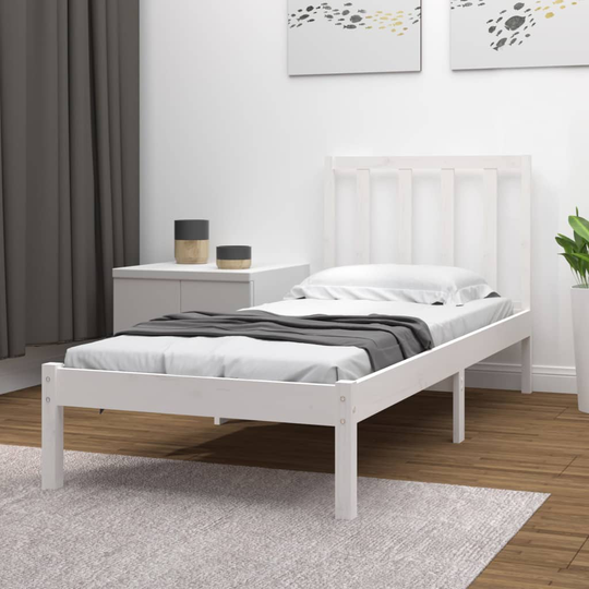 vidaXL Sängram vit massiv furu 90x190 cm för enkelsäng